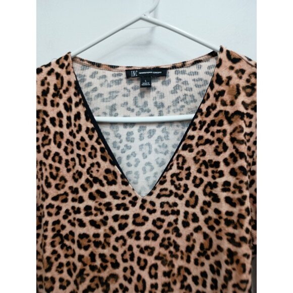 INC International Concept Womens Top Large Brown Animal Print V-Neck 3/4 Sleeve - Picture 2 of 8